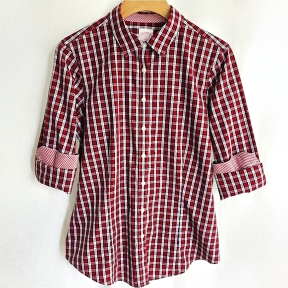 Brooks Brothers Red Plaid Fitted Non-Iron Cotton Button Shirt - Picture 16 of 16
